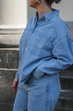 Alix the Label Chambray peplum denim blouse denim blue 2503938043-200