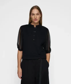 10Days Balloon sleeve polo blouse black 20-755-5201-1012