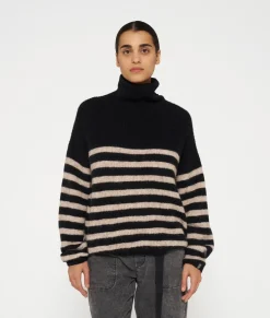 10Days coll sweater knit stripes black/light latte 20-605-4204-3064