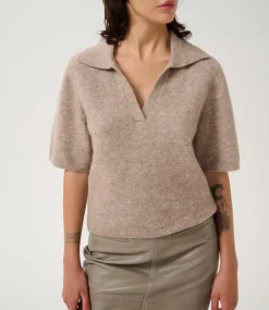 Gestuz GZalpha ss polo pullover Warm Sand Melange 10910035-1512141