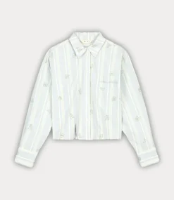 Olaf embro logo stripe cropped shirt ls green/blue W200308-GREEN/BLUE