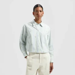 Olaf embro logo stripe cropped shirt ls green/blue W200308-GREEN/BLUE