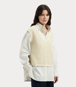 Olaf Open knit vest off-white W200702-OFF-WHITE