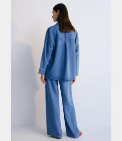 The New Society Micenas pant mid blue denim S25WPA14C6