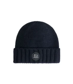 Woolrich Merino wool logo beanie melton blue