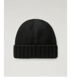 Woolrich Merino wool logo beanie black