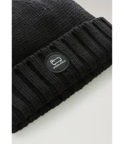 Woolrich Merino wool logo beanie black