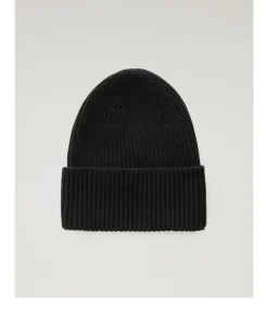 Woolrich Merino wool ribbed beanie black