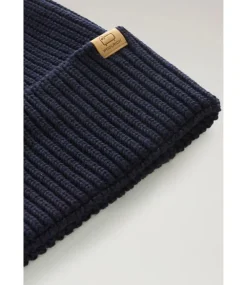 Woolrich Merino wool ribbed beanie melton blue